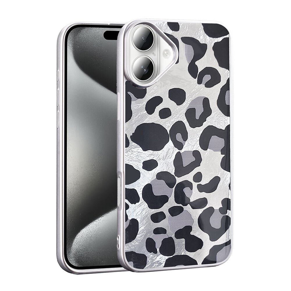 iPhone 16 Kılıf Desenli Mep Kapak Gri Leopar