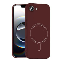 iPhone 16E Kılıf M-Safe Şarj Özellikli Kamera Korumalı Premium Elio Sert PC Kapak Bordo