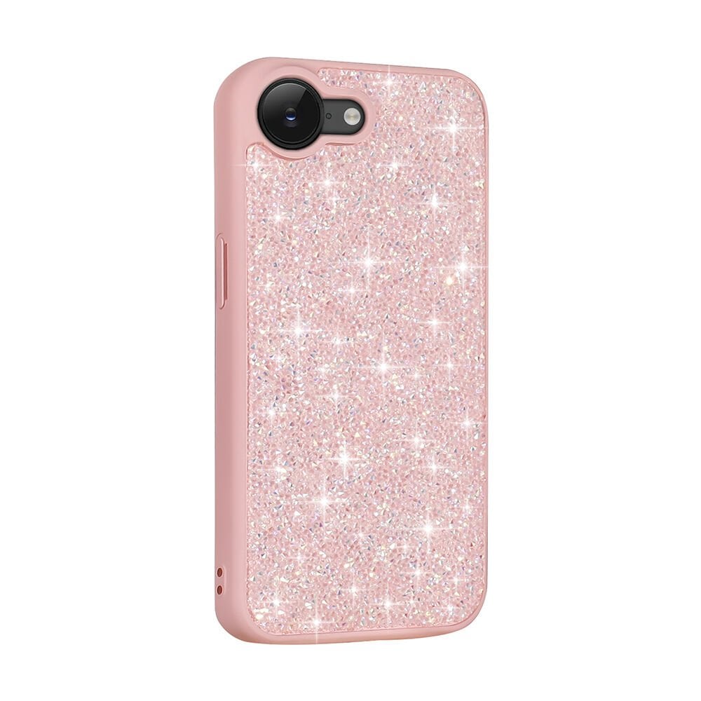 iPhone 16E Kılıf Parlak Taşlı Tasarım Pırlanta Kapak Pembe