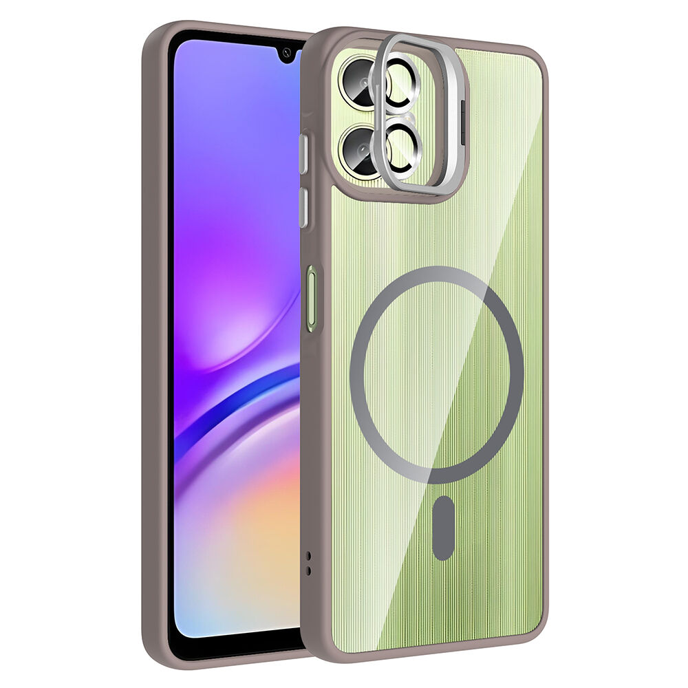 Samsung Galaxy A07 Kılıf Standlı ve Kamera Lens Hediyeli Etro Kapak Gri