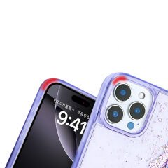 iPhone 14 Pro Max Kılıf Sıvılı Simli Şeffaf Arka Yüzey Keto Silikon Kapak