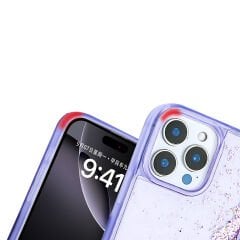 iPhone 14 Pro Max Kılıf Sıvılı Simli Şeffaf Arka Yüzey Keto Silikon Kapak