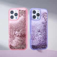 iPhone 14 Pro Max Kılıf Sıvılı Simli Şeffaf Arka Yüzey Keto Silikon Kapak
