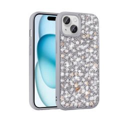 iPhone 15 Kılıf Parlak Taşlı Tasarım Linea Kapak Gümüş