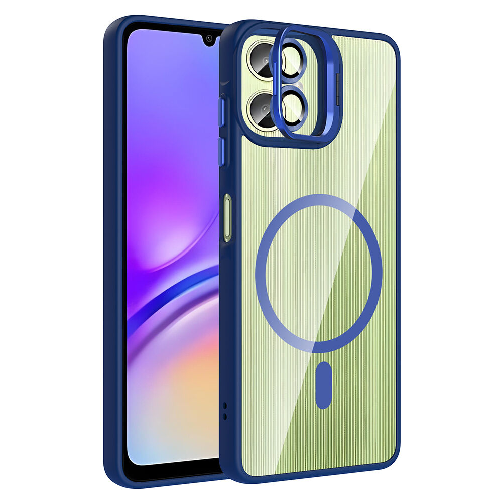 Samsung Galaxy A07 Kılıf Standlı ve Kamera Lens Hediyeli Etro Kapak Lacivert