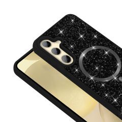 Samsung Galaxy A55 Kılıf Parlak Taşlı Tasarım Pırlanta Kapak Siyah