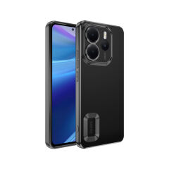 Xiaomi Redmi Note 14 4G Kılıf Logo Gösteren Parlak Kenarlı Kamera Lens Korumalı Şeffaf Omega Silikon Kapak Siyah
