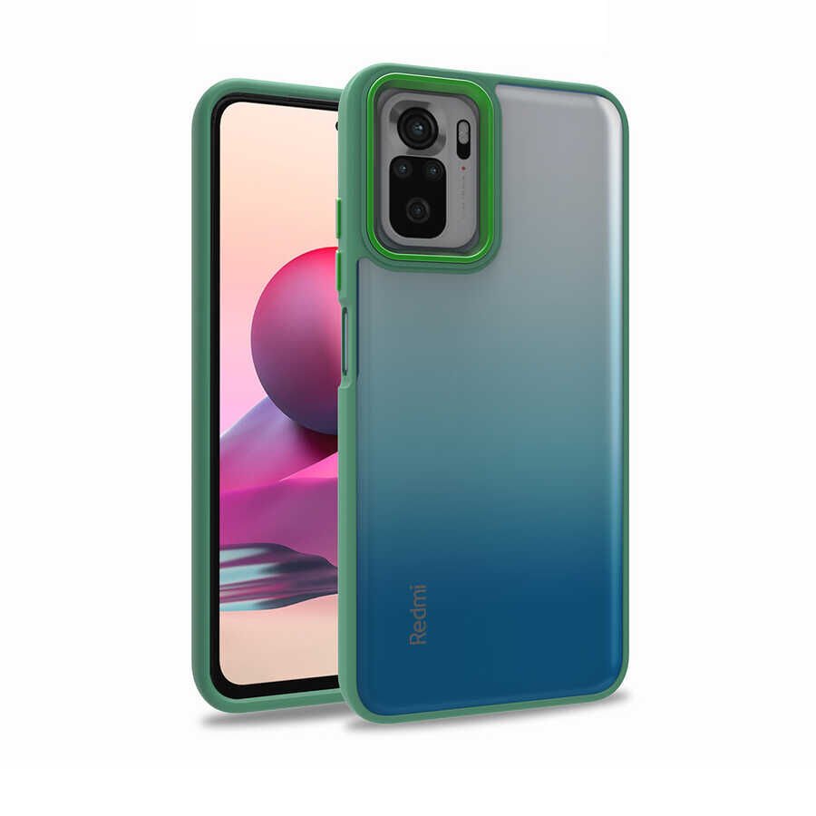 Xiaomi Redmi Note 10S Kılıf Kamera Çıkıntılı Arkası Şeffaf Köşeleri Parlak Renkli Işlemeli Flora Kapak Yeşil