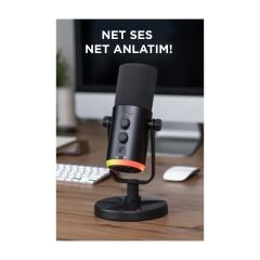 Mikrofon Podcast Vokal Kaydı Oyun İçin Dinamik USB XLR Çift Çıkışlı Profesyonel Kablosuz Mikrofon YU7 Siyah