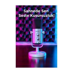 Mikrofon Podcast Vokal Kaydı Oyun İçin Dinamik USB XLR Çift Çıkışlı Profesyonel Kablosuz Mikrofon YU7 Beyaz