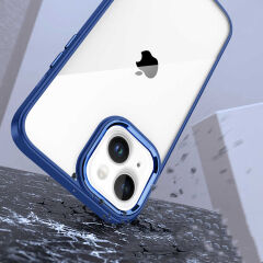 iPhone 14 Kılıf Kamera Çıkıntılı Arkası Şeffaf Köşeleri Parlak Renkli Işlemeli Flora Kapak Lacivert
