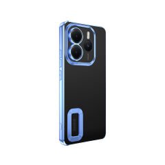 Xiaomi Redmi Note 14 5G Kılıf Logo Gösteren Parlak Kenarlı Kamera Lens Korumalı Şeffaf Omega Silikon Kapak