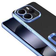 Xiaomi Redmi Note 14 5G Kılıf Logo Gösteren Parlak Kenarlı Kamera Lens Korumalı Şeffaf Omega Silikon Kapak