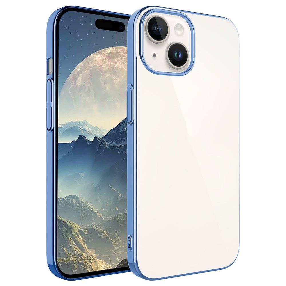 iPhone 15 Plus Kılıf Sert PC Renkli Çerçeveli Riksos Kapak Sierra Mavi