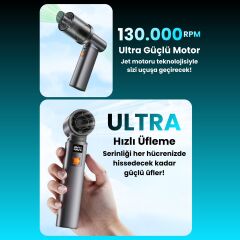 F1 Violent Turbo Jet Fan 130000RPM Ultra Güçlü Motor Güçlü Vakum 4000MAH Bataryalı Üflemeli