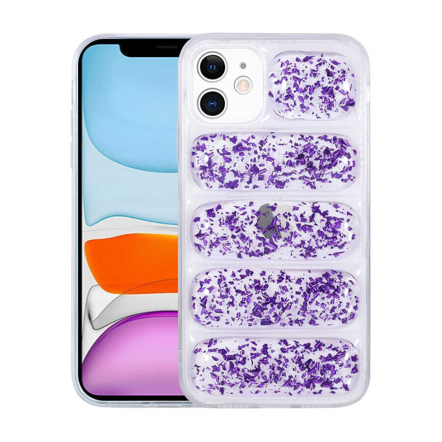 iPhone 11 Kılıf Kamera Korumalı Simli Airbag'li Dalga Kapak Mor
