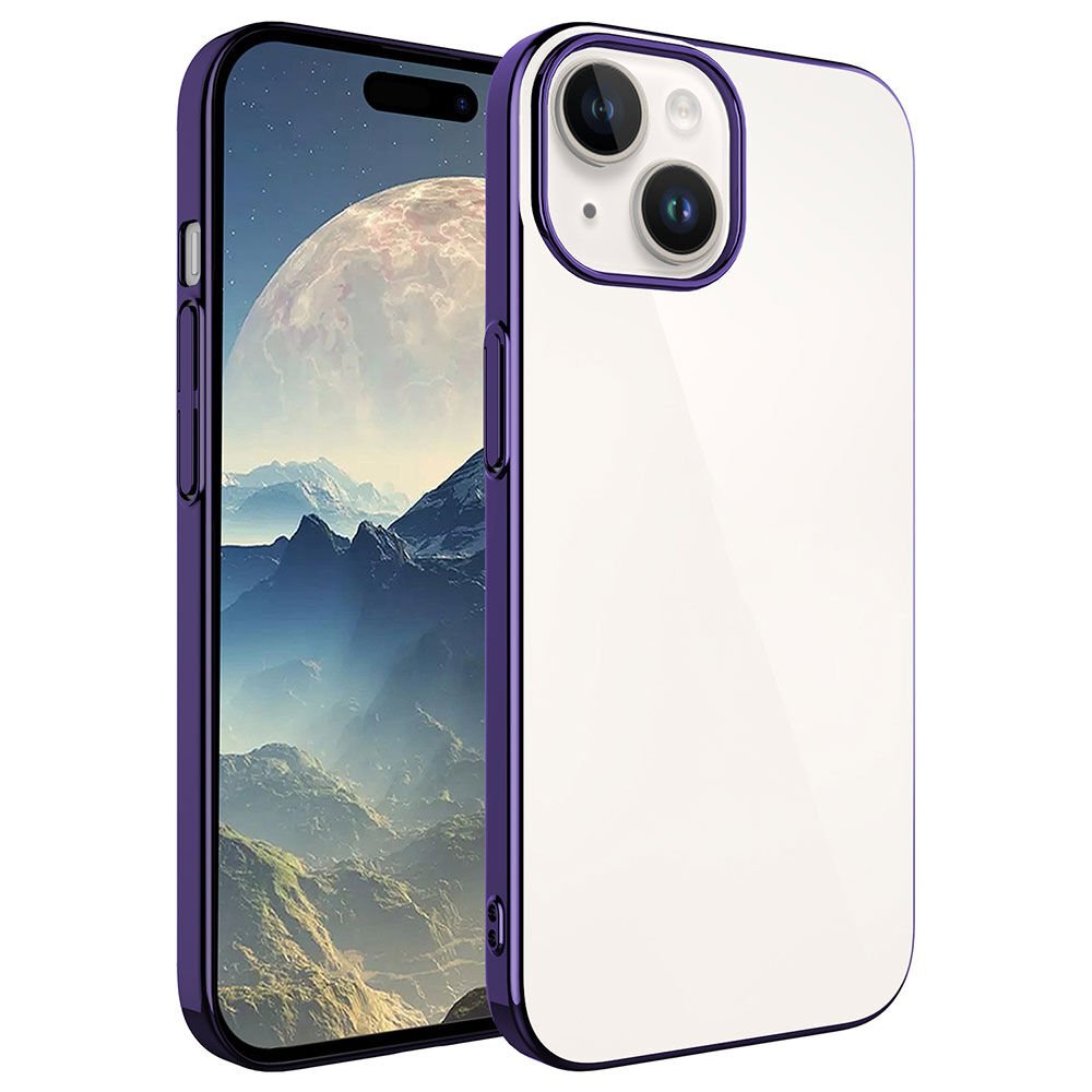 iPhone 15 Plus Kılıf Sert PC Renkli Çerçeveli Riksos Kapak Derin Mor