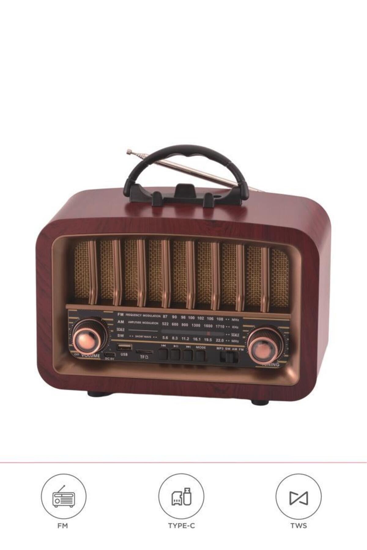 Bluetooth Hoparlör Nostaljik Radyo Kablosuz Speaker D57 Kahverengi