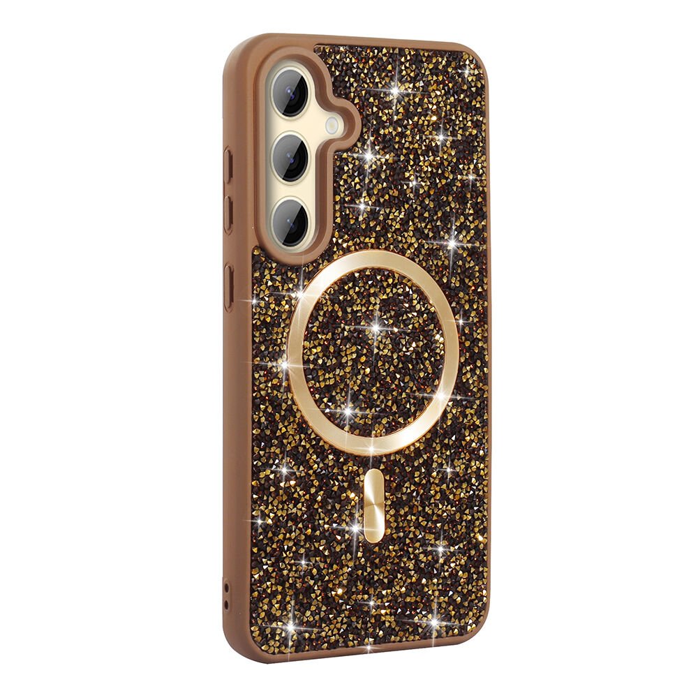 Samsung Galaxy S24 FE Kılıf Parlak Taşlı Tasarım Pırlanta Kapak Gold