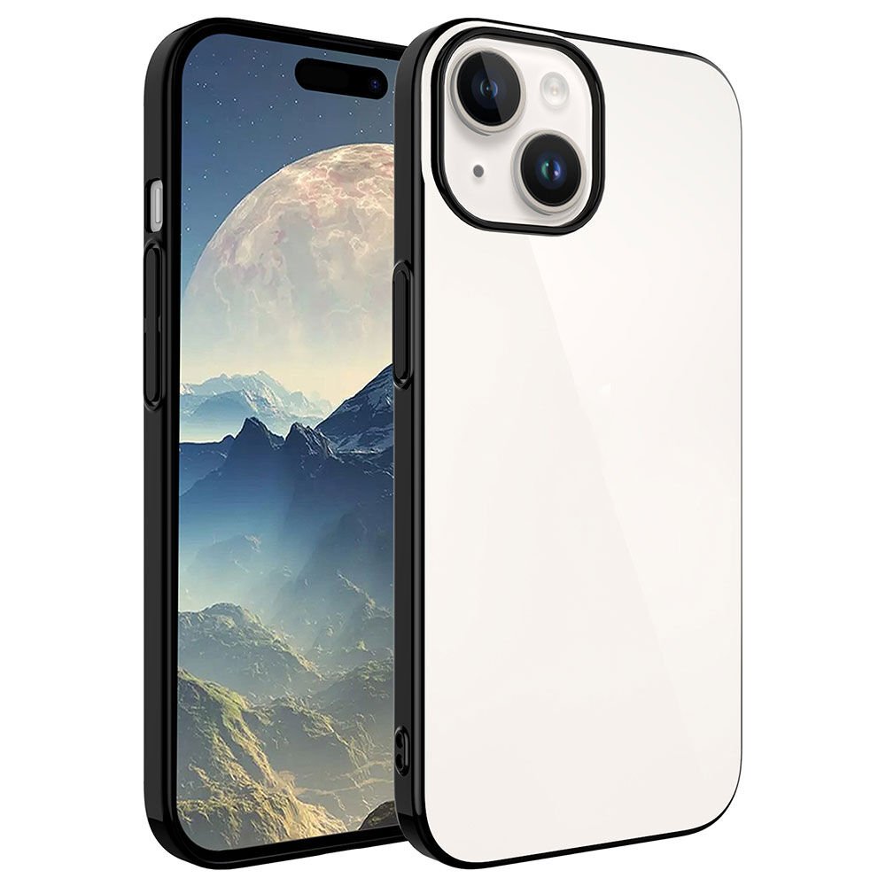 iPhone 15 Plus Kılıf Sert PC Renkli Çerçeveli Riksos Kapak Siyah