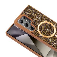 Samsung Galaxy S25 Ultra Kılıf Parlak Taşlı Tasarım Zore Pırlanta Kapak Gold