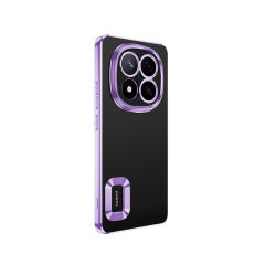 Xiaomi Redmi Note 14 Pro 4G Kılıf Logo Gösteren Parlak Kenarlı Kamera Lens Korumalı Şeffaf Omega Silikon Kapak Sierra Mavi