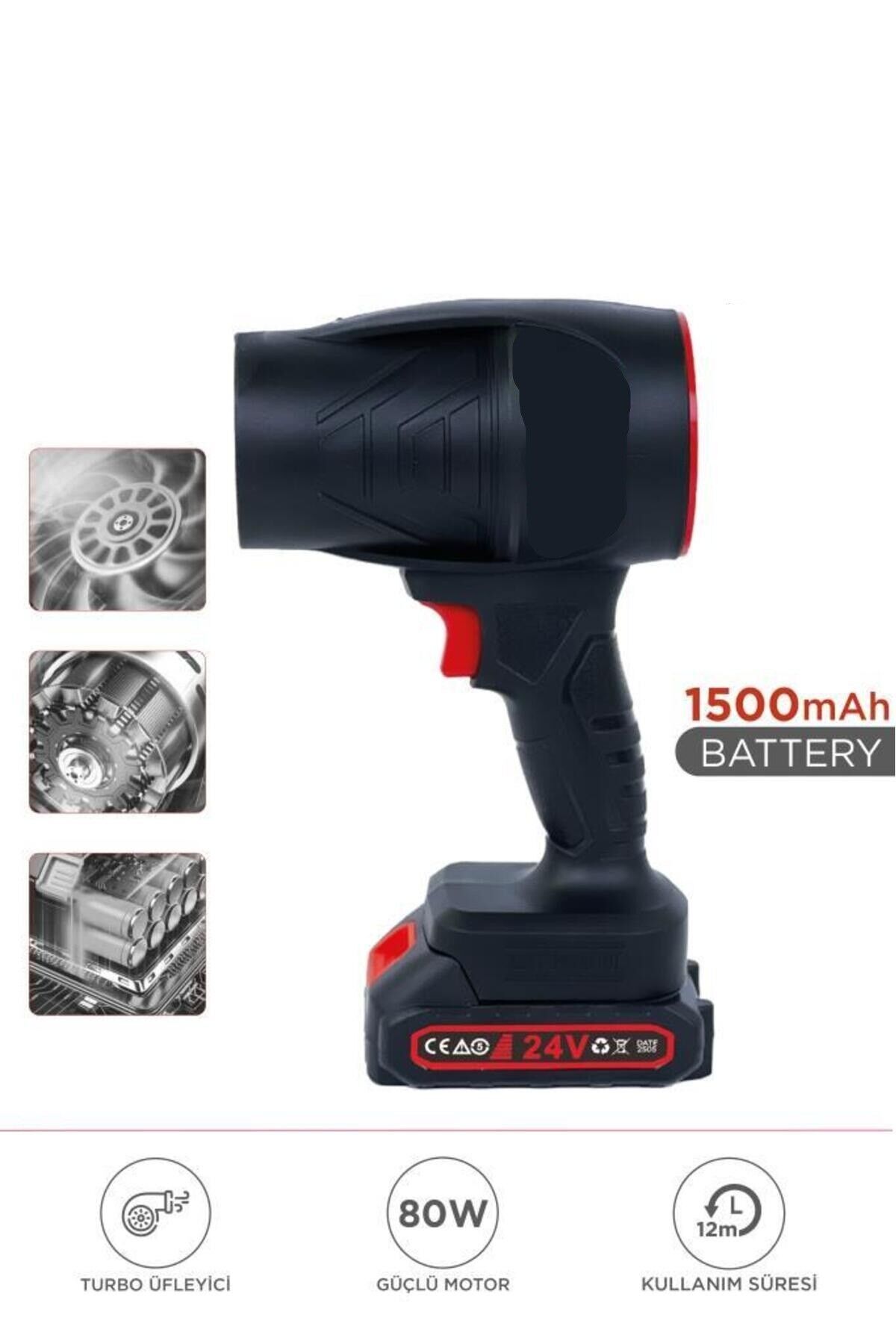 TTB-02 Siyah Yüksek Hızlı Turbo Jet 1500 mAh - 80 W Hava Üfleme Makinası