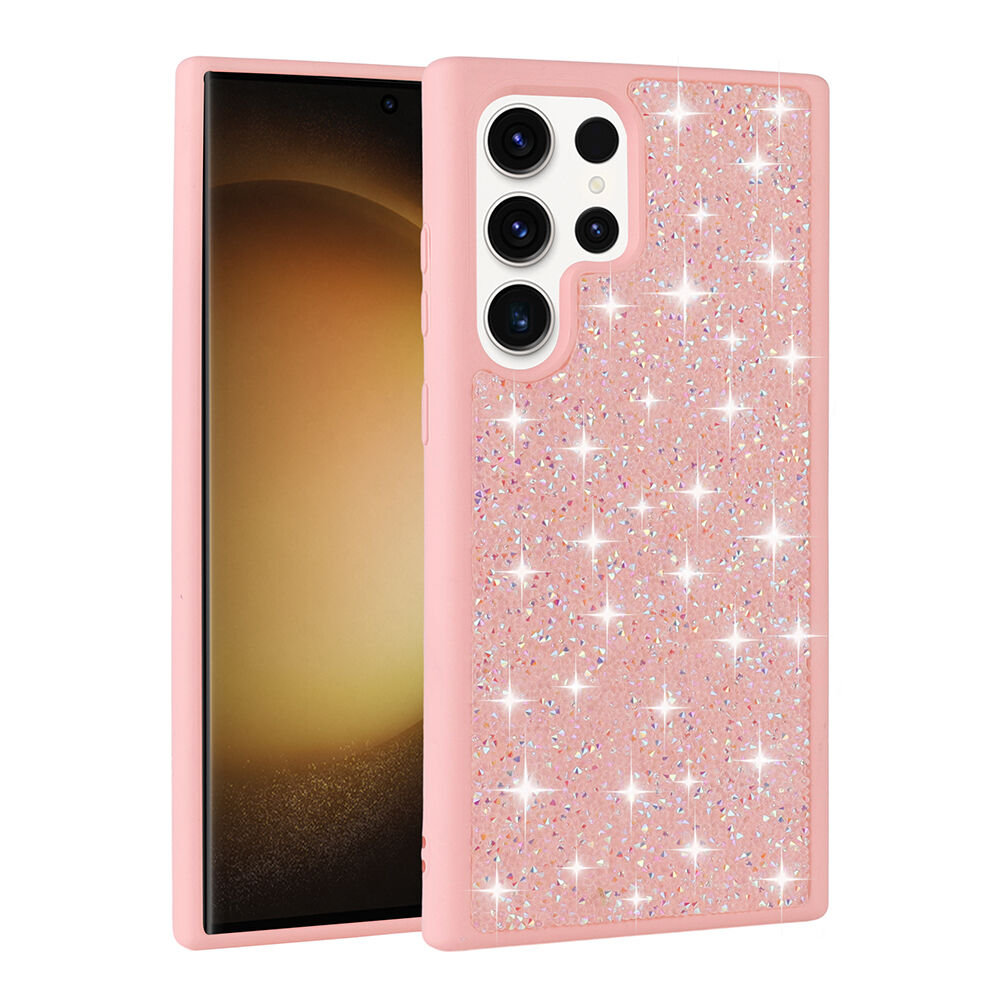 Samsung Galaxy S25 Ultra Kılıf Parlak Taşlı Tasarım Zore Pırlanta Kapak Pembe