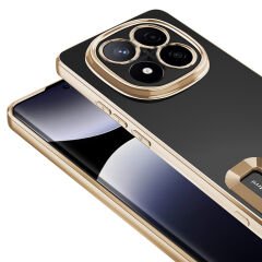 Xiaomi Redmi Note 14 Pro 5G Kılıf Logo Gösteren Parlak Kenarlı Kamera Lens Korumalı Şeffaf Omega Silikon Kapak