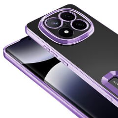 Xiaomi Redmi Note 14 Pro 5G Kılıf Logo Gösteren Parlak Kenarlı Kamera Lens Korumalı Şeffaf Omega Silikon Kapak