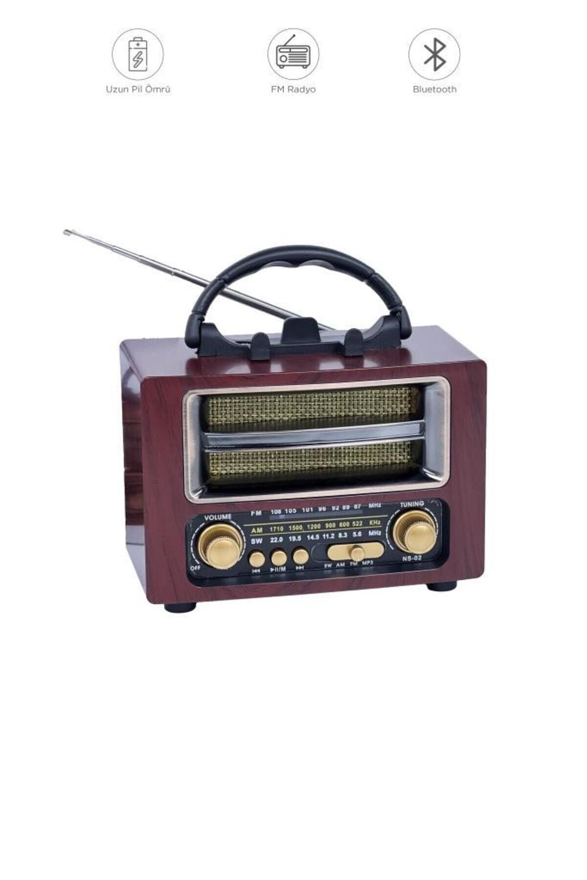 Bluetooth Hoparlör Nostaljik Radyo Speaker NS02 Kahverengi