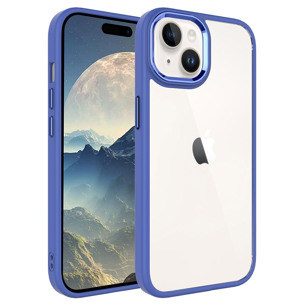 iPhone 15 Plus Kılıf Renkli Silikon Kenarlı Krom Kapak Lavendery Gray