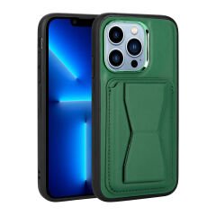 iPhone 12 Pro Max Kılıf Kartlıklı Standlı ​Pu Deri  Memo Kapak Siyah