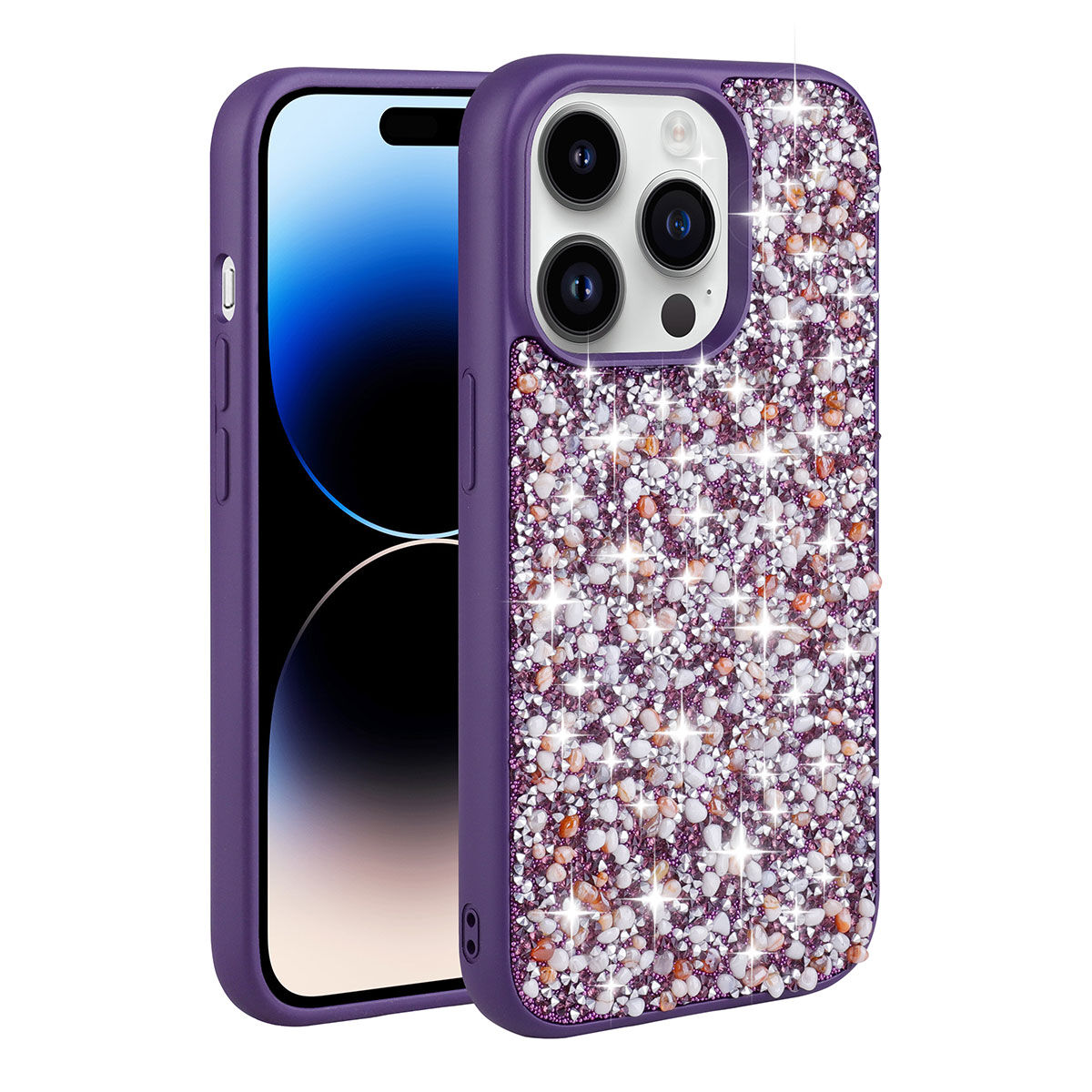 iPhone 14 Pro Kılıf Parlak Taşlı Tasarım  Linea Kapak kılıf Derin Mor