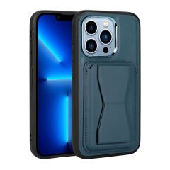 iPhone 12 Pro Max Kılıf Kartlıklı Standlı ​Pu Deri  Memo Kapak Lacivert