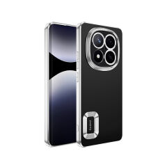 Xiaomi Redmi Note 14 Pro 5G Kılıf Logo Gösteren Parlak Kenarlı Kamera Lens Korumalı Şeffaf Omega Silikon Kapak Gümüş