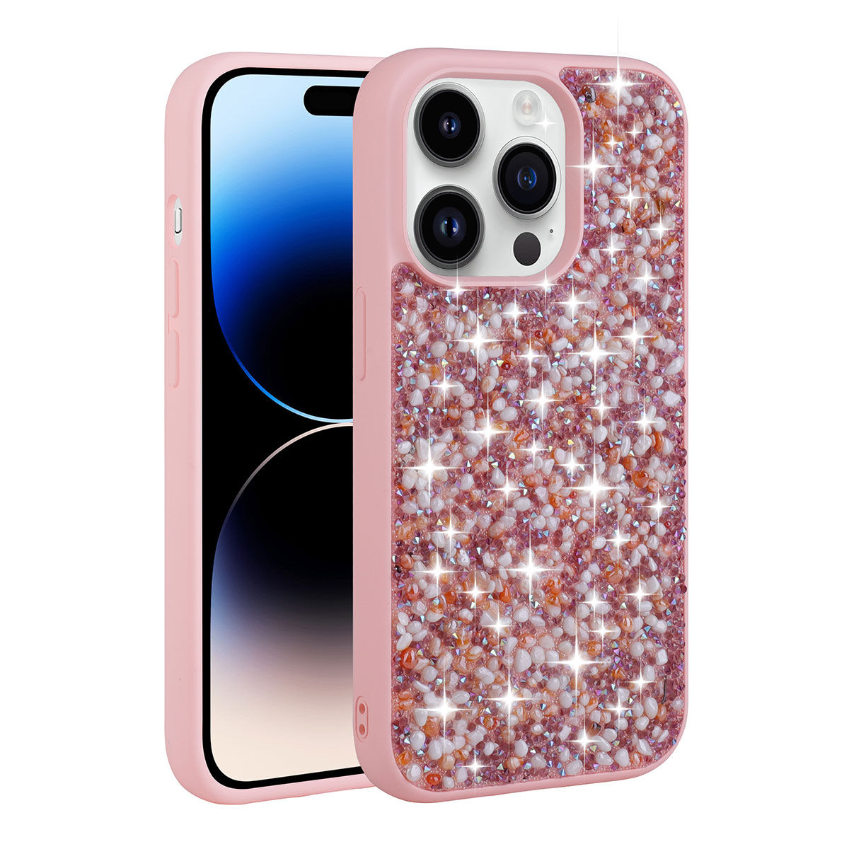 iPhone 14 Pro Kılıf Parlak Taşlı Tasarım  Linea Kapak kılıf Pembe