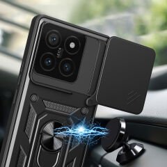 Xiaomi 14T Kılıf Magnetik Standlı Kamera Korumalı Sürgülü Vega Kapak