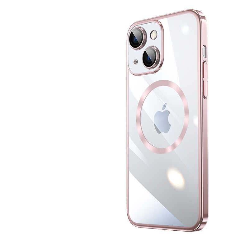iPhone 14 Kılıf Wireless Şarj Özellikli Sert PC Riksos Magsafe Kapak Rose Gold