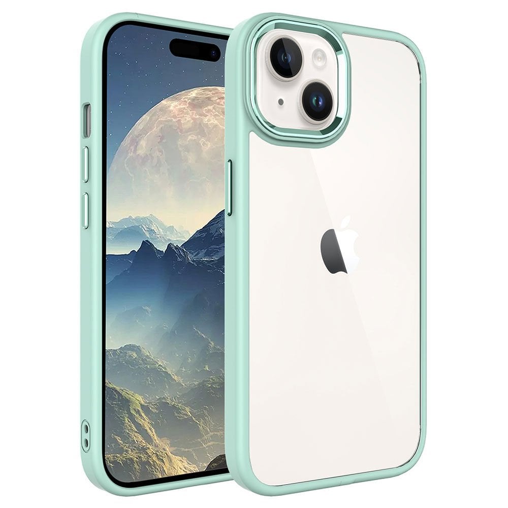 iPhone 15 Plus Kılıf Renkli Silikon Kenarlı Krom Kapak Yeşil