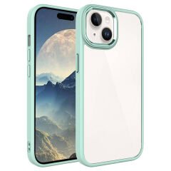 iPhone 15 Plus Kılıf Renkli Silikon Kenarlı Krom Kapak Yeşil