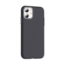 iPhone 11 Kılıf Kablosuz Şarj Özellikli Karbon Fiber Görünümlü Gros Kapak