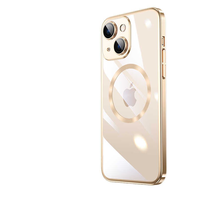 iPhone 14 Kılıf Wireless Şarj Özellikli Sert PC Riksos Magsafe Kapak Gold