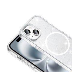iPhone 15 Kılıf Kablosuz Şarj Özellikli Parlayan Simli Saydam Renkli Maris Kapak