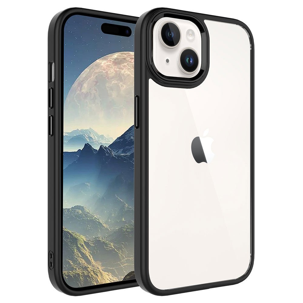 iPhone 15 Plus Kılıf Renkli Silikon Kenarlı Krom Kapak Siyah