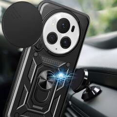 Honor Magic 6 Pro Kılıf Magnetik Standlı Kamera Korumalı Sürgülü Vega Kapak Mavi
