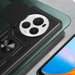 Honor Magic 6 Pro Kılıf Magnetik Standlı Kamera Korumalı Sürgülü Vega Kapak Mavi
