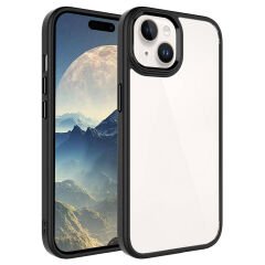 iPhone 15 Plus Kılıf Renkli Silikon Kenarlı Krom Kapak Siyah