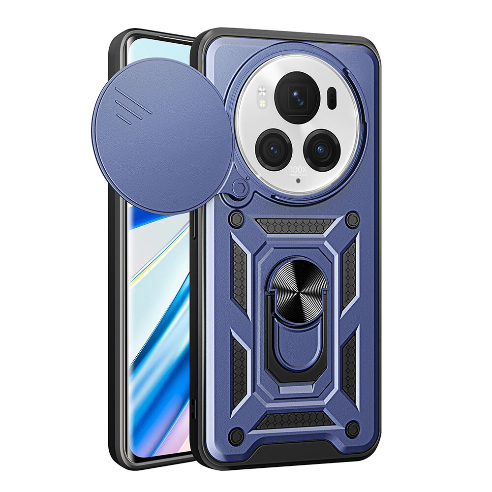 Honor Magic 6 Pro Kılıf Magnetik Standlı Kamera Korumalı Sürgülü Vega Kapak Mavi