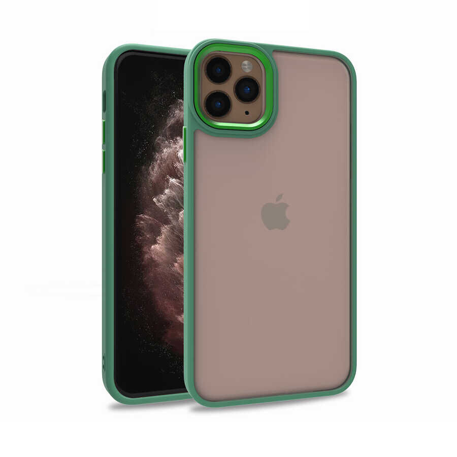 iPhone 11 Pro Max Kılıf Kamera Çıkıntılı Arkası Şeffaf Köşeleri Parlak Renkli Işlemeli Flora Kapak Yeşil